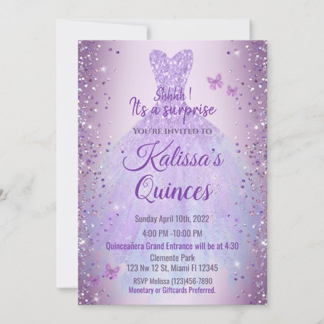 Invitación Quinceañera Purple Lilac Butterflies (Anverso)