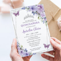 Quinceañera Purple Lilac Floral Butterflies Plata