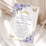 Invitación Quinceañera Purple Lilac Floral Butterflies Tiara<br><div class="desc">Personalice esta encantadora invitación de quinceañera con su propia redacción fácil y rápidamente,  simplemente pulse el botón personalizar it para reorganizar y formatear el estilo y la ubicación del texto. ¡Artículos coincidentes disponibles en la tienda! c) El estudio Happy Cat Studio</div>