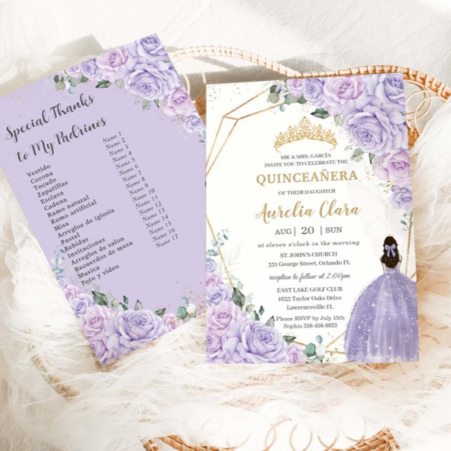Invitación Quinceanera Purple Lilac Floral Padrinos List (Subido por el creador)