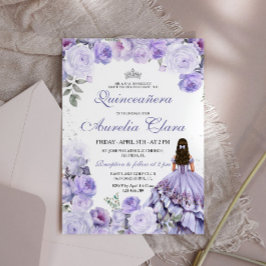 Invitación Quinceañera Purple Lilac Floral Princesa Española