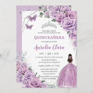 Invitación Quinceañera Purple Lilac Floral Princesa Nacimient