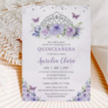 Invitación Quinceañera Purple Lilac Floral Tiara Butterflies<br><div class="desc">Personalice esta encantadora invitación de quinceañera con su propia redacción fácil y rápidamente,  simplemente pulse el botón personalizar it para reorganizar y formatear el estilo y la ubicación del texto. ¡Artículos coincidentes disponibles en la tienda! c) El estudio Happy Cat Studio</div>