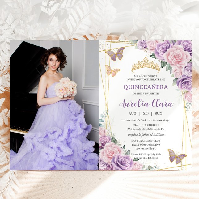 Invitación Quinceañera Purple Lilac Pink Floral (Subido por el creador)