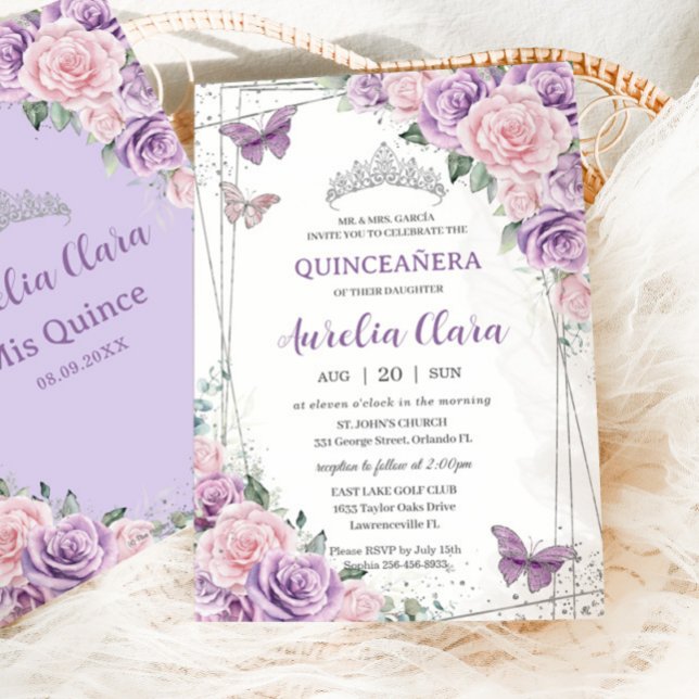 Invitación Quinceañera Purple Lilac Pink Floral (Subido por el creador)