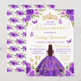 Invitación Quinceañera Purple Princess Brunette Girl