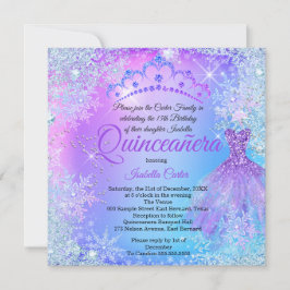 Invitación Quinceanera Púrpura Azul Rosa Winder WonderLand