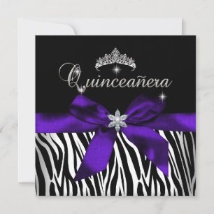 Invitación Quinceañera Purpura Cebra Negro Blanco Diamantes