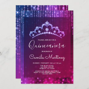 Invitación Quinceanera púrpura de cumpleaños 15 con Tiara