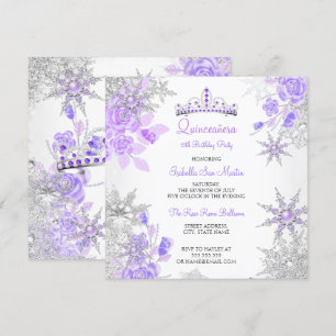 Invitación Quinceañera Púrpura Invierno Paisaje Invernal Copo