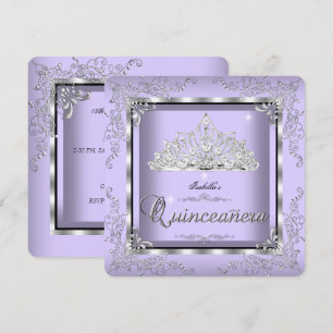 Invitación Quinceañera Púrpura Lavanda Plata Diamante Tiara 3
