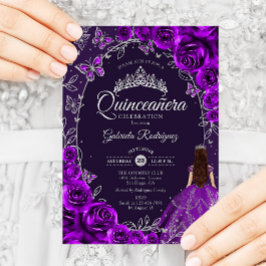 Invitación Quinceanera Púrpura Plata