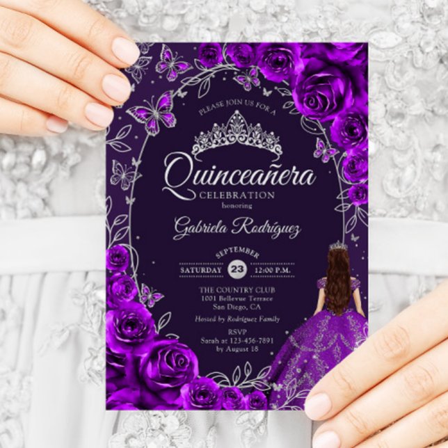 Invitación Quinceanera Púrpura Plata (Subido por el creador)