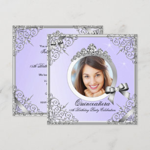 Invitación Quinceañera Purpura Plata Foto Cumpleaños 15 Fiest