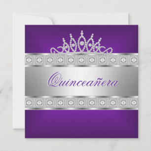 Invitación Quinceañera Púrpura Plata Joya Cumpleaños 15