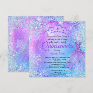 Invitación Quinceañera Púrpura Rosa Azul Invierno País de las