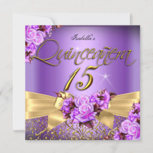 Invitación Quinceanera Púrpura Rosa Cumpleaños Dorada