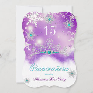 Invitación Quinceañera Púrpura Turquesa Azul Perla Copo de Ni