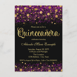 Invitación Quinceañera púrpura y dorada