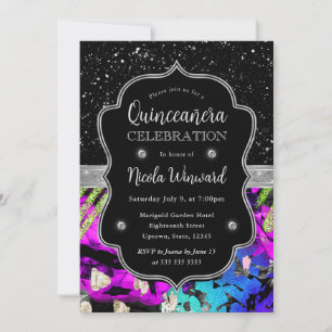 Invitación Quinceanera, Purpurina abstracto del Rainbow Neon