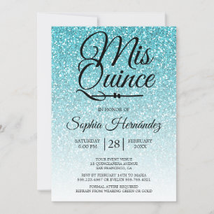 Invitación Quinceañera Purpurina Azul 15º cumpleaños