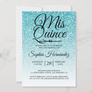 Invitación Quinceañera Purpurina Azul 15º cumpleaños