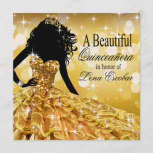 Invitación Quinceanera Purpurina Ball Gown   oro, dorado