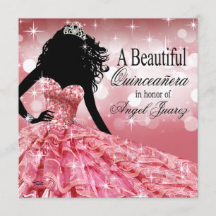 Invitación Quinceanera Purpurina Ball Gown Rosa
