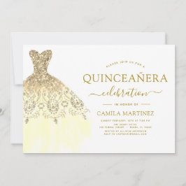 Invitación Quinceanera Purpurina blanco y dorado