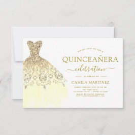 Invitación Quinceanera Purpurina blanco y dorado