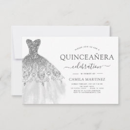 Invitación Quinceanera Purpurina blanco y plateado