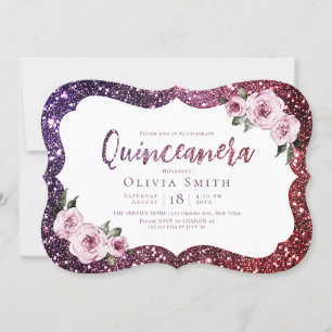 Invitación Quinceanera purpurina de arbusto morado
