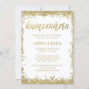 Invitación Quinceanera, Purpurina de Burgos de Oro Blanco, 15