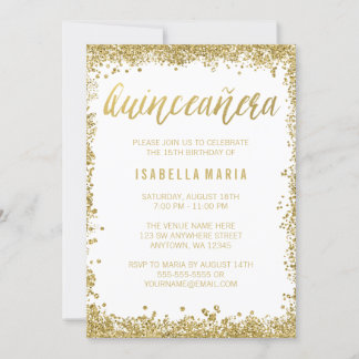 Invitación Quinceanera, Purpurina de Burgos de Oro Blanco, 15