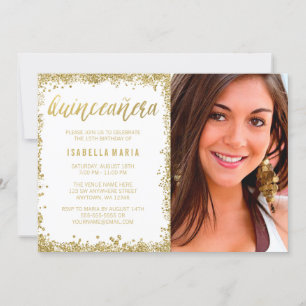 Invitación Quinceanera, Purpurina de Burgos de Oro Blanco, 15
