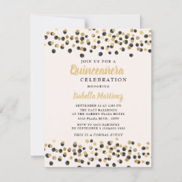 Invitación Quinceanera, Purpurina de Confetti de oro negro bl