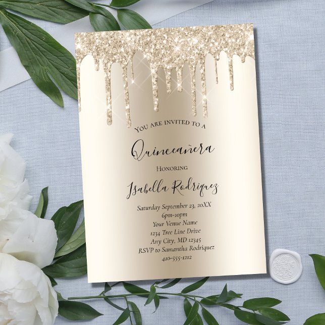 Invitación Quinceanera, Purpurina de golf de champagne (Subido por el creador)