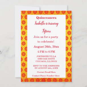 Invitación Quinceanera Purpurina de Oro Floral Roja 15º cumpl