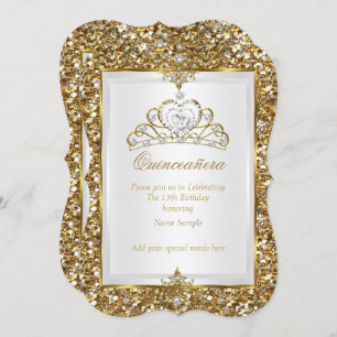 Invitación Quinceanera Purpurina de oro Perla blanca Tiara 2