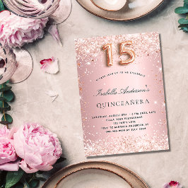 Invitación Quinceanera purpurina de oro rosa rosado