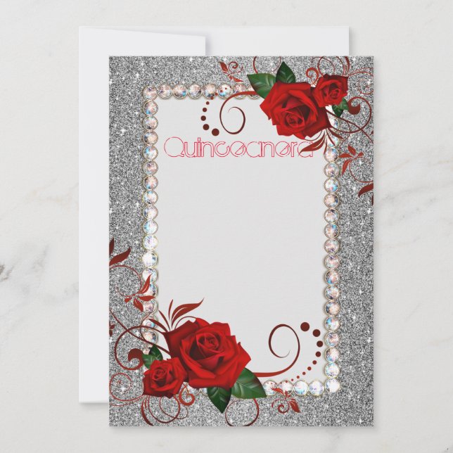 Invitación Quinceanera Purpurina de rosa rojo Foto (Anverso)