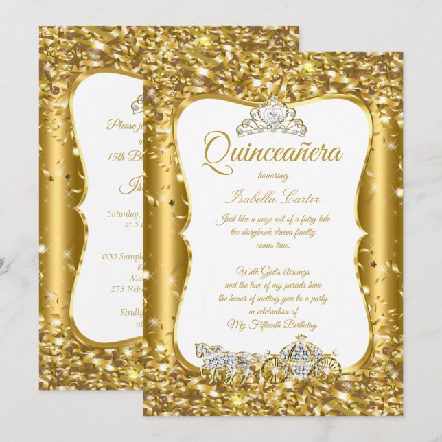 Invitación Quinceanera Purpurina Fairytale Fiesta de transpor (Anverso / Reverso)