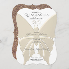 Invitación Quinceanera Purpurina Mariposa de Oro 15º cumpleañ
