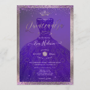 Invitación Quinceañera, Purpurina Princesa, ata violeta púrpu