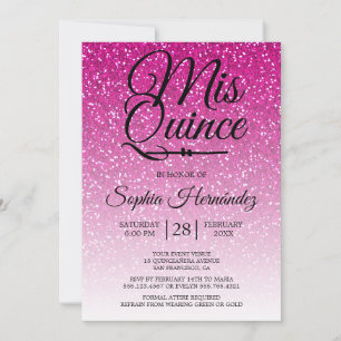 Invitación Quinceañera Purpurina Rosa Caliente 15º cumpleaños