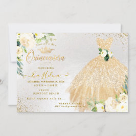 Invitación Quinceañera, Purpurinas de oro Rosas de crema de o