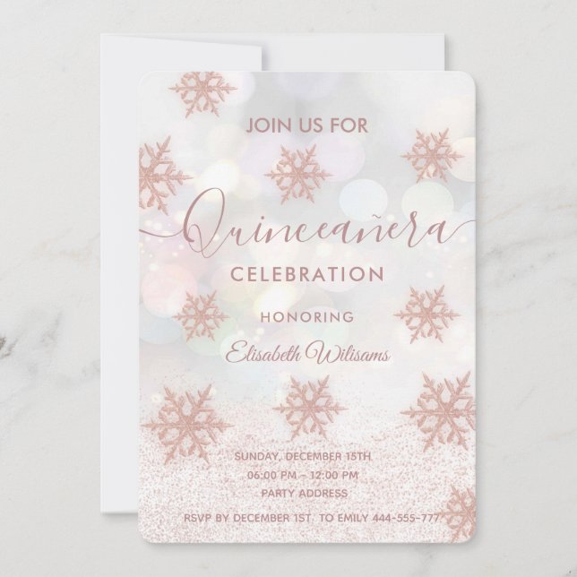 Invitación Quinceañera purpurinoso de oro Rosa (Anverso)
