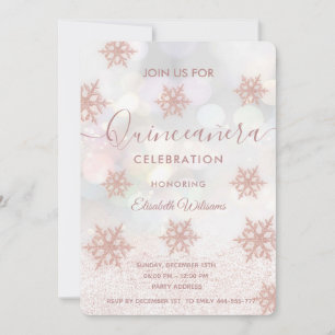 Invitación Quinceañera purpurinoso de oro Rosa