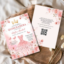 Quinceañera QR Code Rubor Rosa Floral rosa
