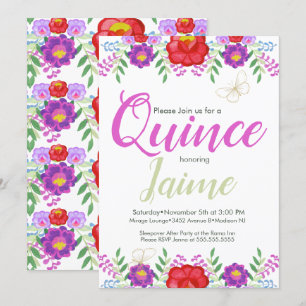 Invitación Quinceañera Quince Acuarela Floral Rosa Blanco